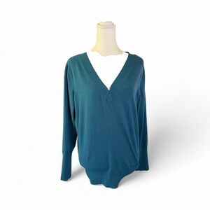 Attention Deep Teal V-Neck Women's Sweater
